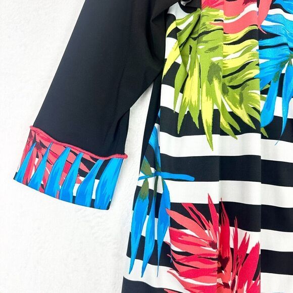 Ali Miles Wire Collar Slinky Button Front Shirt Size Large Tropical 3/4 Sleeve - Picture 4 of 7